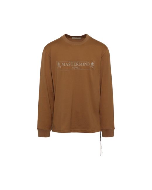 Mastermind Japan Brown Boxed Logo Long Sleeve T-Shirt, , 100% Cotton, Size: Large for men