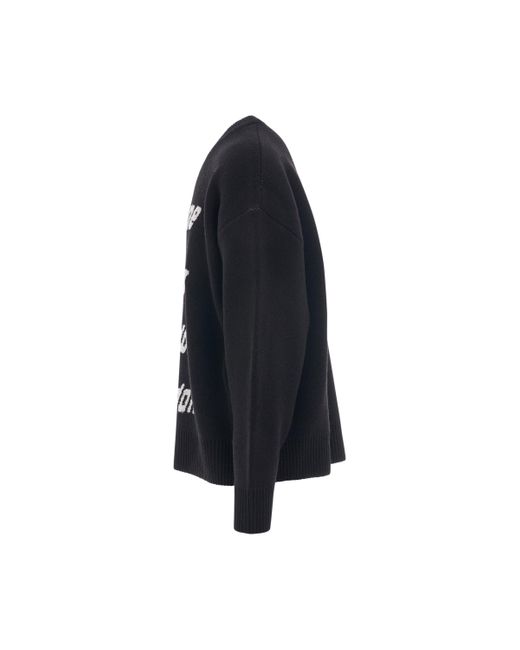 we11done Black Logo Pile Knit Sweater, Long Sleeves, , 100% Polyester, Size: Medium