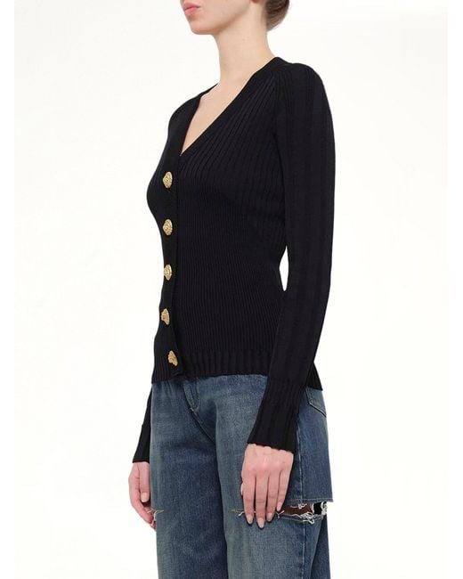 Balmain Blue Ls Buttoned V-Neck Light Knit Cardigan