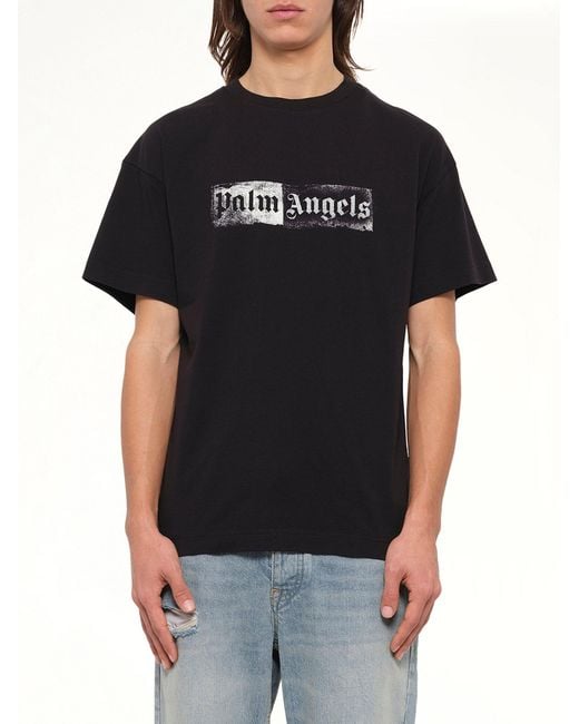 Palm Angels Black Stamp Logo Regular T-Shirt for men