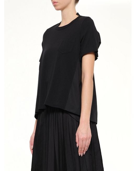 Sacai Black Cotton Poplin X Jersey T-Shirt