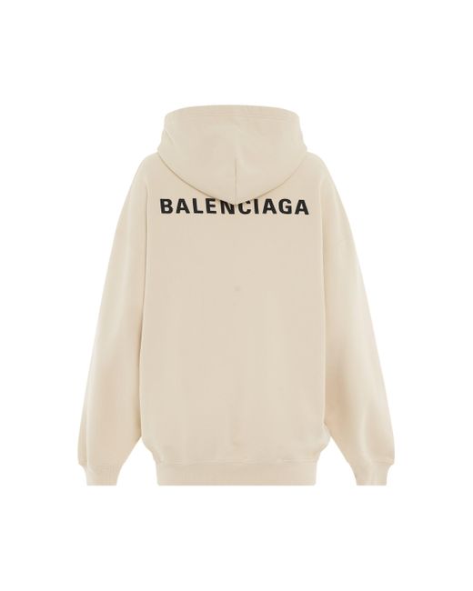 Balenciaga Natural 'Fleece Back Logo Medium Fit Hoodie, Long Sleeves, Cream/, 100% Cotton, Size: Small