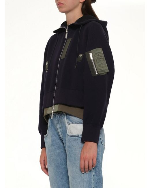 Sacai Blue Sponge Sweat X Nylon Twill Small Hoodie