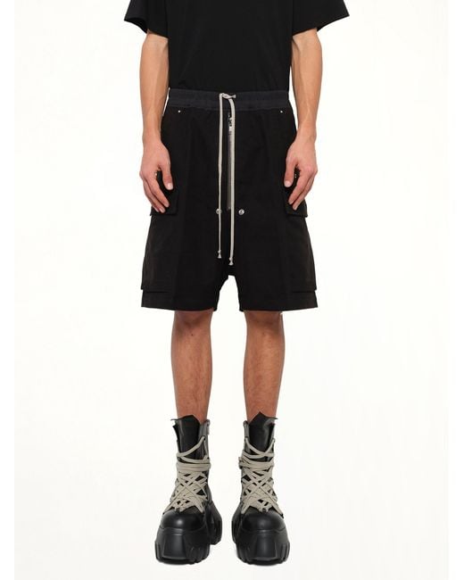 Rick Owens Black Brushed Twill Cargobela Shorts for men