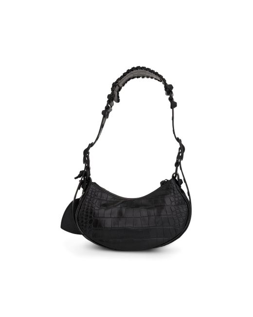Balenciaga Black Le Cagole Xs Croco Embossed Shoulder Bag, , 100% Calfskin