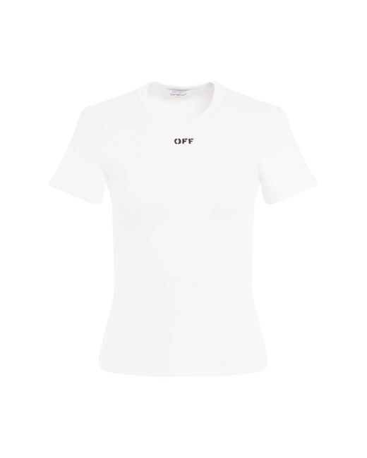 Off-White c/o Virgil Abloh White Off- Off Stamp Rib Basic T-Shirt, Round Neck, Short Sleeves, 100% Cotton