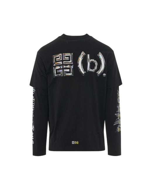 Givenchy Black Bstroy 4G T-Shirt, Long Sleeves, , 100% Cotton, Size: Medium for men
