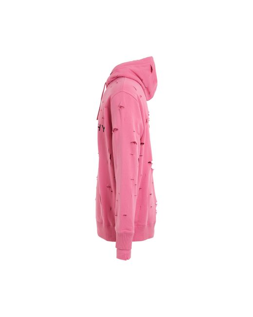 Givenchy Pink Archetype Hoodie With Destroyed Effect, Long Sleeves, Bright, 100% Cotton for men