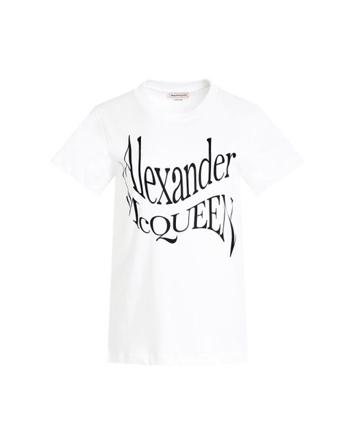 Alexander McQueen White Warped Print T-Shirt, Short Sleeves, , 100% Cotton
