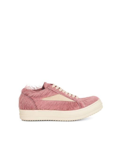 Rick Owens Pink Vintage Fur Sneakers, Dusty/Milk, 100% Calf Leather