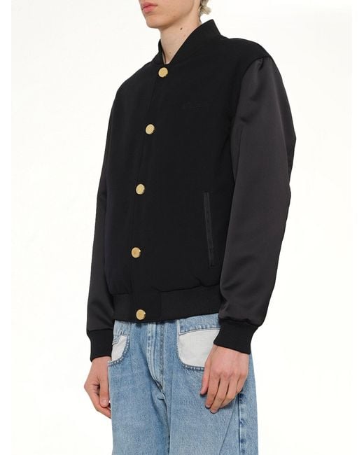 Balmain Black Gdp Satin Varsity Jacket for men
