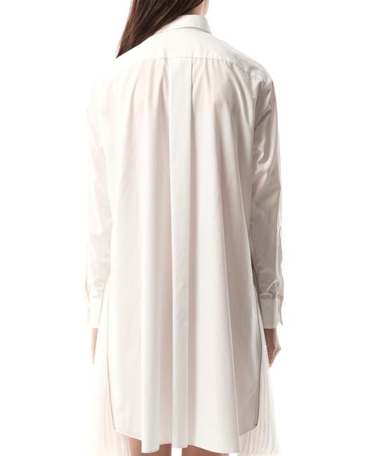 Sacai White Cotton Poplin Dress, Long Sleeves, 100% Cotton