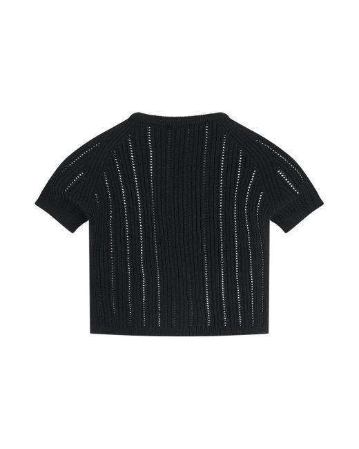 Balmain Black 3 Button See Through Knit Crop Top, Short Sleeves, , 100% Polyester