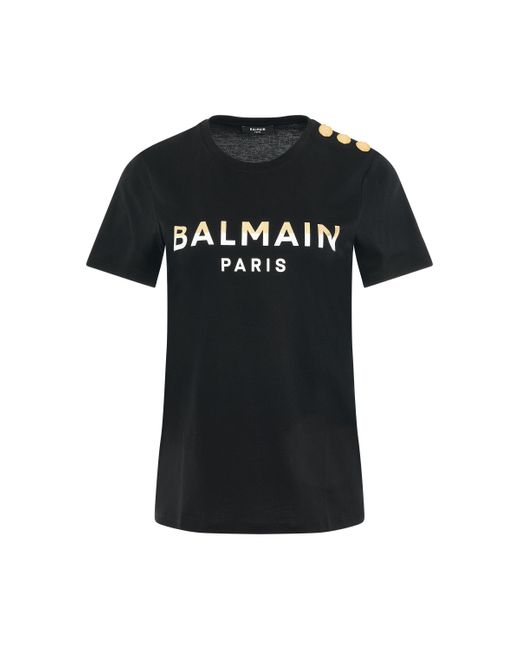 Balmain Black 3 Buttons Foil Logo T-Shirt, Round Neck, Short Sleeves, /, 100% Cotton