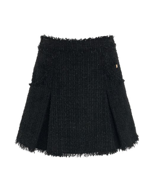 Balmain Black Tweed Flare Short Skirt, , 100% Cotton