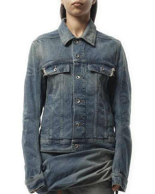 Rick Owens Blue Trucker Denim Jacket, 100% Cotton, Size: Small