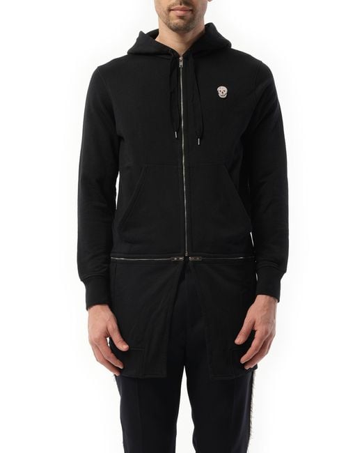 McQueen Black Zip Long Hoodie, Size: Medium for men