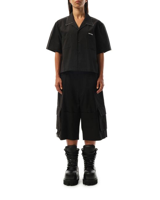 we11done Black Short-Sleeved Convertible Shirt, Short Sleeves, 100% Cotton, Size: Medium