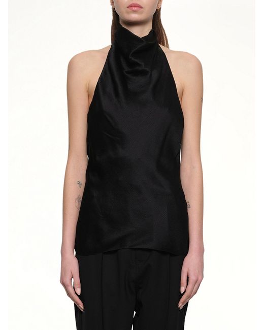 Balmain Black Halterneck Crepe Satin Top