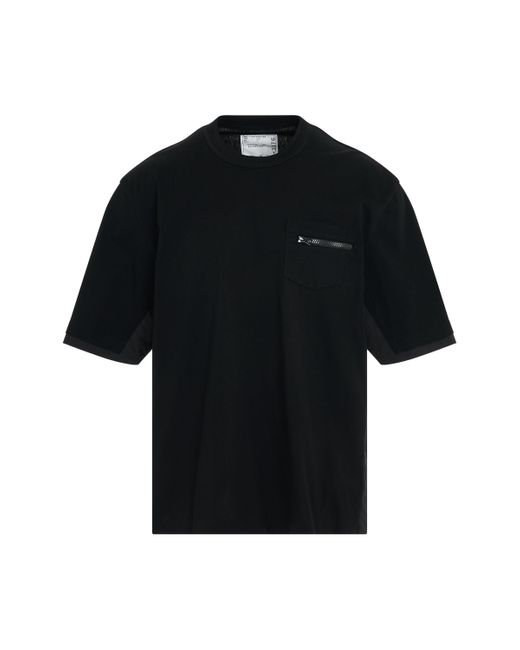 Sacai Black Layered Cotton Jersey T-Shirt, Round Neck, Short Sleeves, , 100% Cotton for men