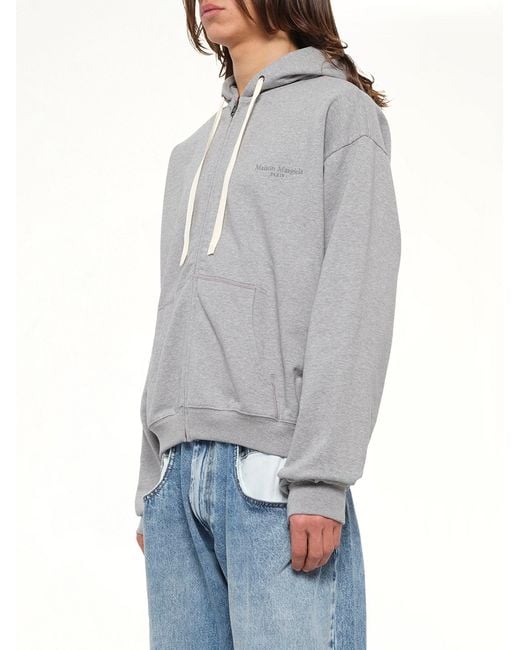 Maison Margiela Gray Logo Zip Hoodie for men