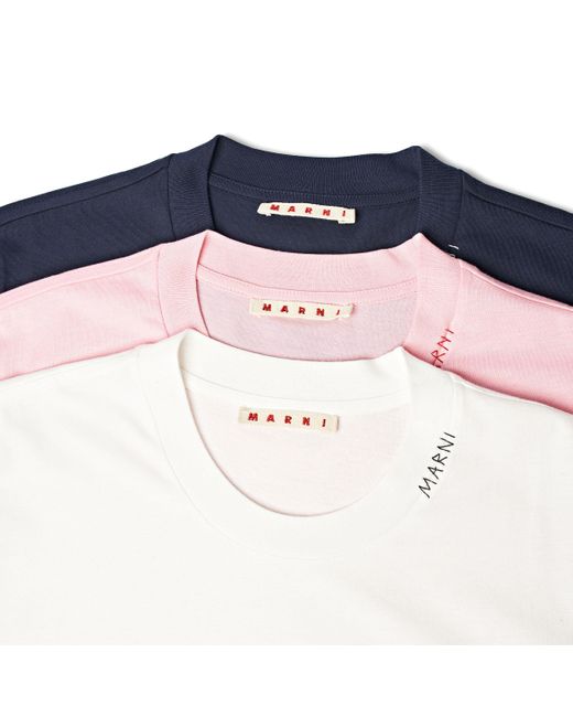Marni White 3 Pack Simple Logo T-Shirt, Short Sleeves, 100% Cotton