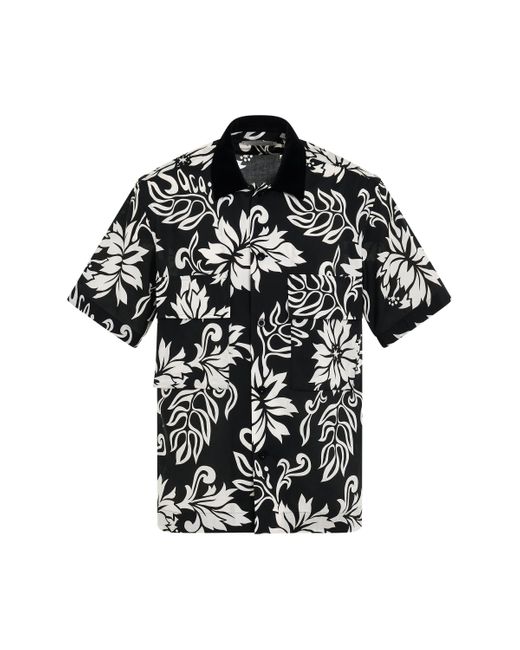 Sacai Black Large Print Floral Print Shirt, Short Sleeves, , 100% Polyester for men