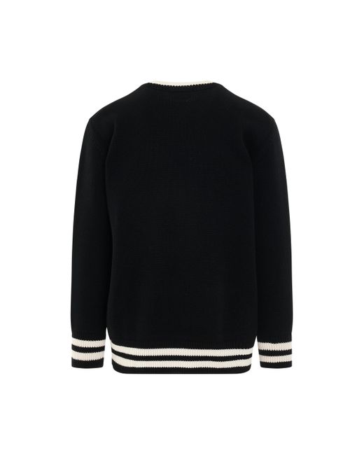 Alexander McQueen Black Varsity Logo Jacquard Knit Sweater, Round Neck, Long Sleeves, /Ivory, 100% Wool, Size: Medium for men