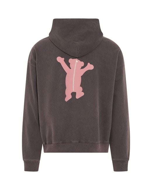 we11done Gray New Teddy Logo Pigment Hoodie, Long Sleeves, 100% Cotton for men