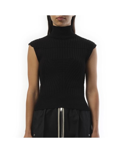 Rick Owens Black Megarib Sleeveless Turtle, 100% Cotton, Size: Small