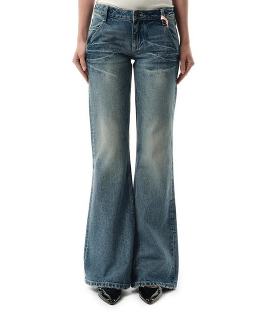 Fax Copy Express Blue Low-Rise Slim Fit Flared Jeans, 100% Cotton, Size: Large