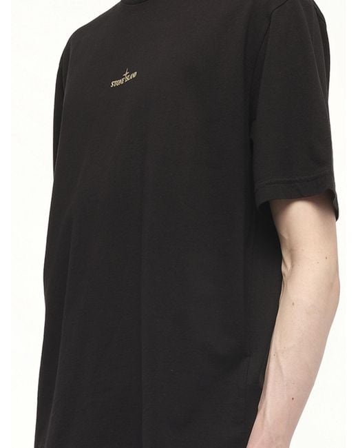 Stone Island Black 210003 Bleeding Numbers Compass Short Sleeve T-Shirt, 100% Cotton, Size: Small for men