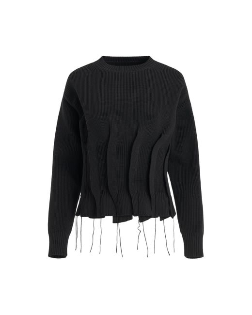 Sacai Black Ruched Knit Sweater, Long Sleeves, , 100% Polyester