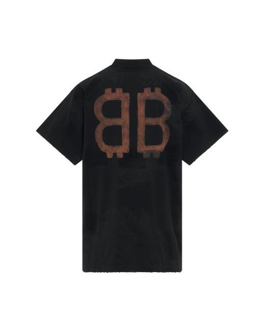 Balenciaga Black Crypto Logo Oversized T-Shirt, Short Sleeves, Washed, 100% Cotton for men