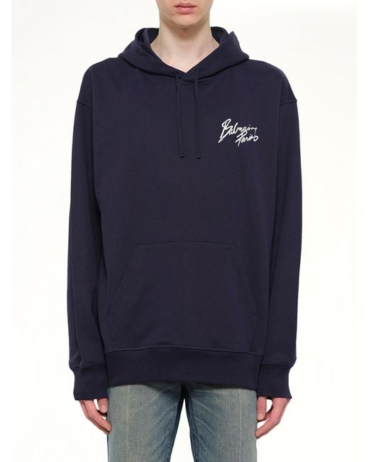Balmain Blue Small Paris Brush Hoodie Reg for men