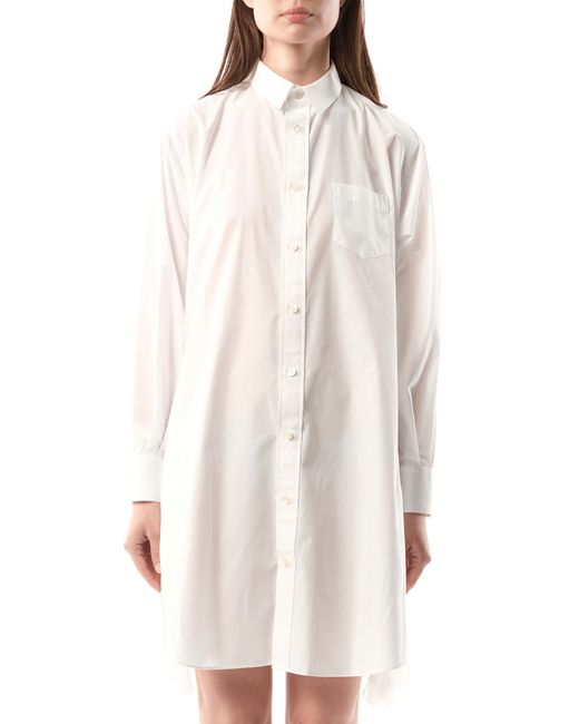 Sacai White Cotton Poplin Dress, Long Sleeves, 100% Cotton