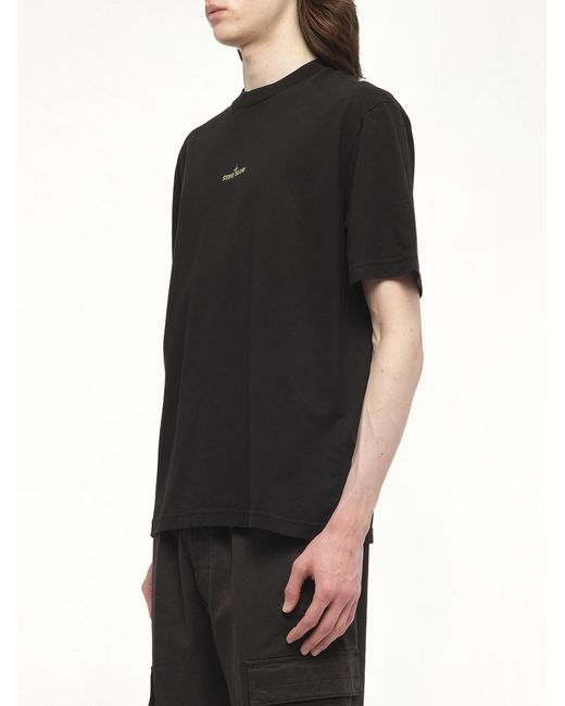 Stone Island Black 210003 Bleeding Numbers Compass Short Sleeve T-Shirt, 100% Cotton, Size: Small for men