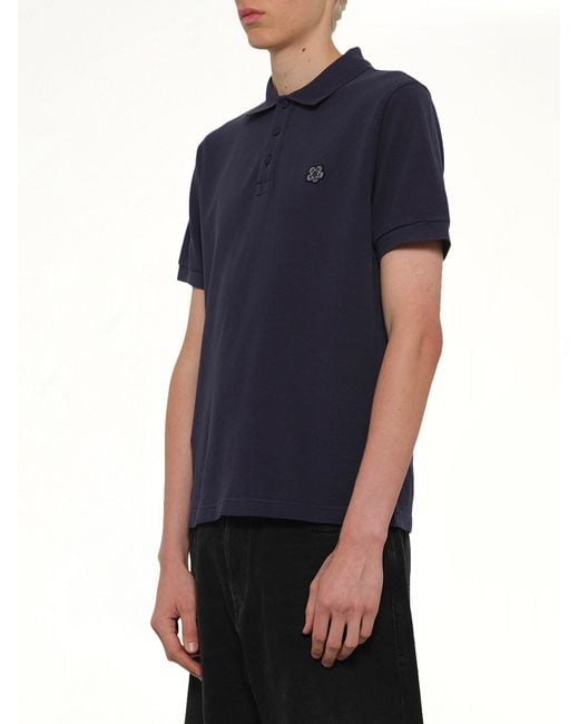 KENZO Blue Gots Boke Flower Embroidered Slim Polo for men
