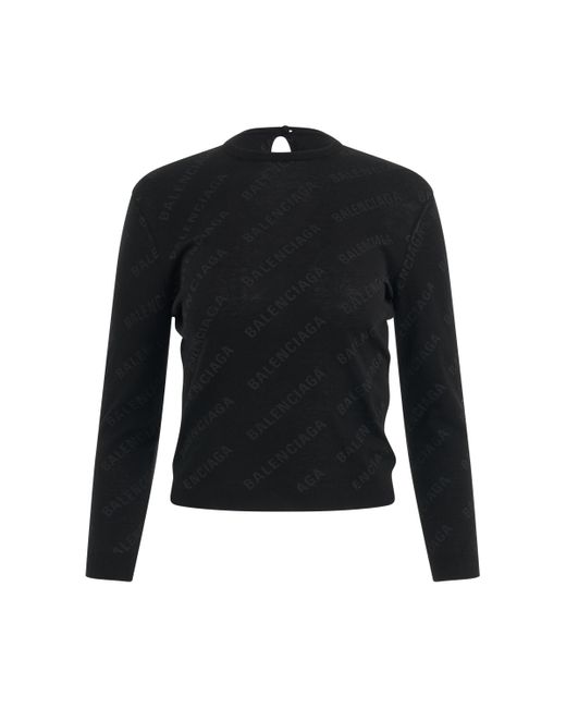 Balenciaga Allover Logo Knit Sweater In Black