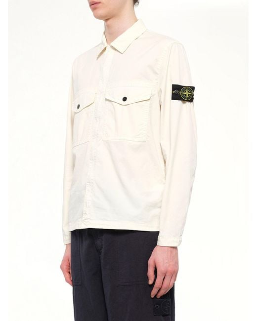 Stone Island White 1200003 Stretch Organic Cotton Shirt for men