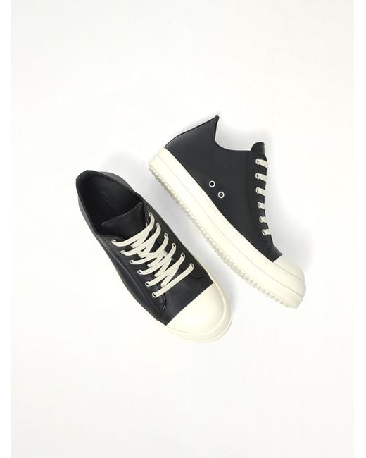 Rick Owens Black Low Sneaks Sneakers, 100% Calf Leather for men
