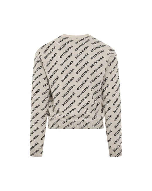 Balenciaga White All Over Logo Crewneck Sweater, Chalky/, 100% Cotton