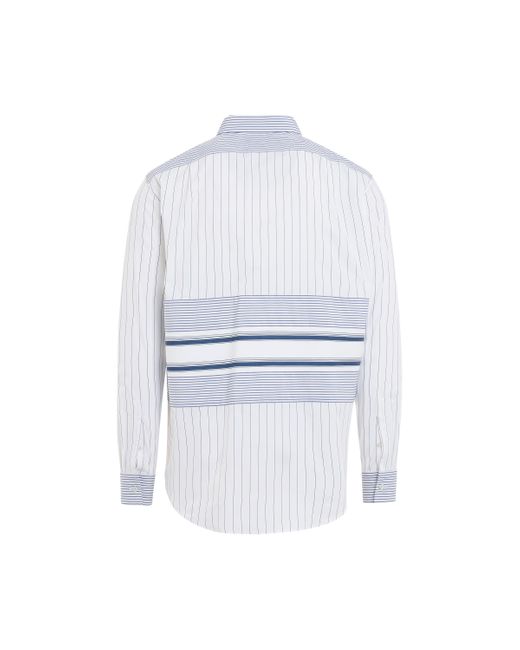Alexander McQueen Blue Wide Stripe Folded Placket Shirt, Long Sleeves, /, 100% Viscose for men