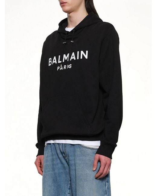 Balmain Black Logo Printed Hoodie for men