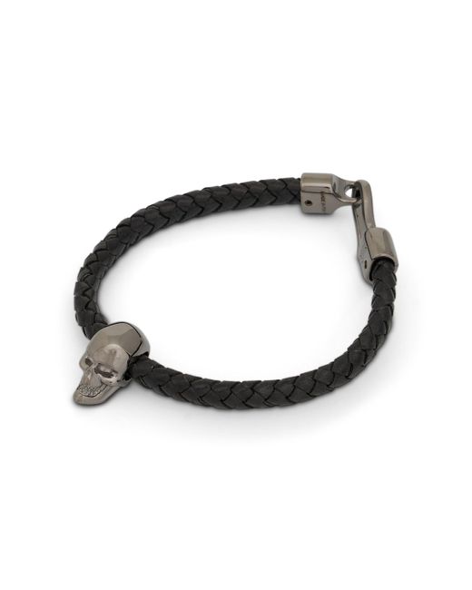 Alexander McQueen Black Skull Leather Bracelet, , 100% Leather for men