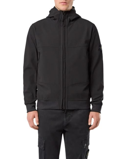 Stone Island Black Soft Shell Light Jacket, 100% Polyester, Size: Small for men