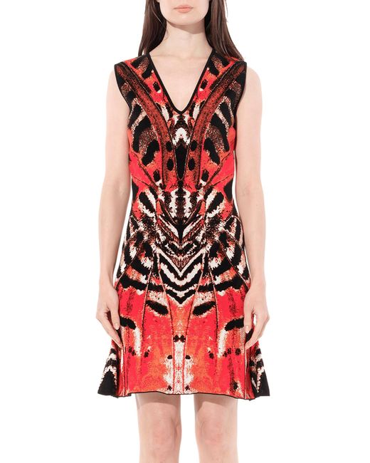 McQueen Red 'Butterfly Jacquard Dress, /Blk, Size: Small