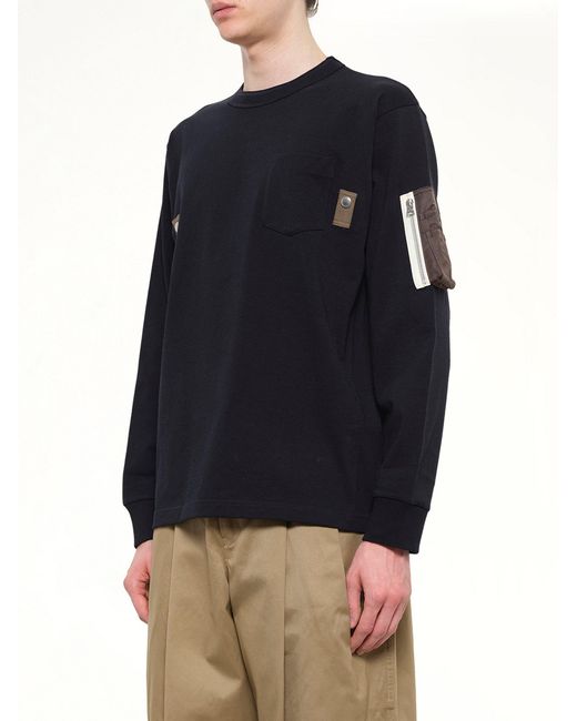 Sacai Blue Cotton Jersey L/S T-Shirt for men