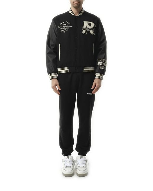 Represent Black Owners Club Varsity Bomber Jacket, 100% Leather, Size: Large for men