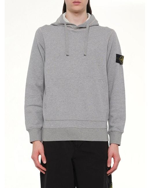Stone Island Gray 610006 Washed Cotton Fleece Hoodie for men